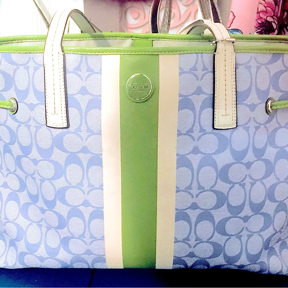 COPY - LIKE NEW Large Blue and Green COACH tote